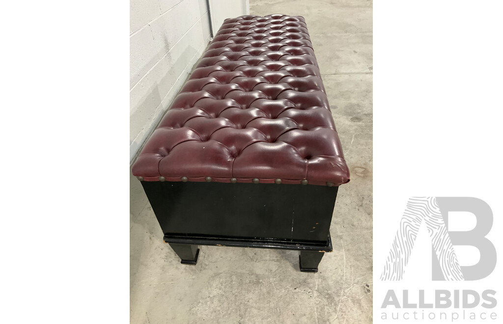 Lacquer Painted Arts and Crafts Buttoned Window Seat with Drawer Below