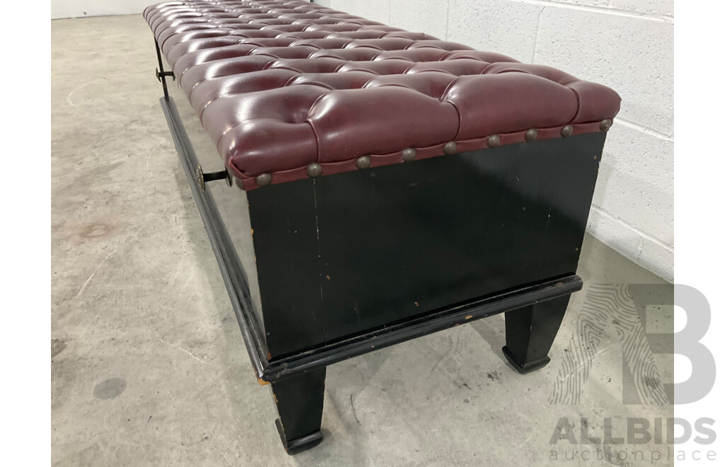 Lacquer Painted Arts and Crafts Buttoned Window Seat with Drawer Below