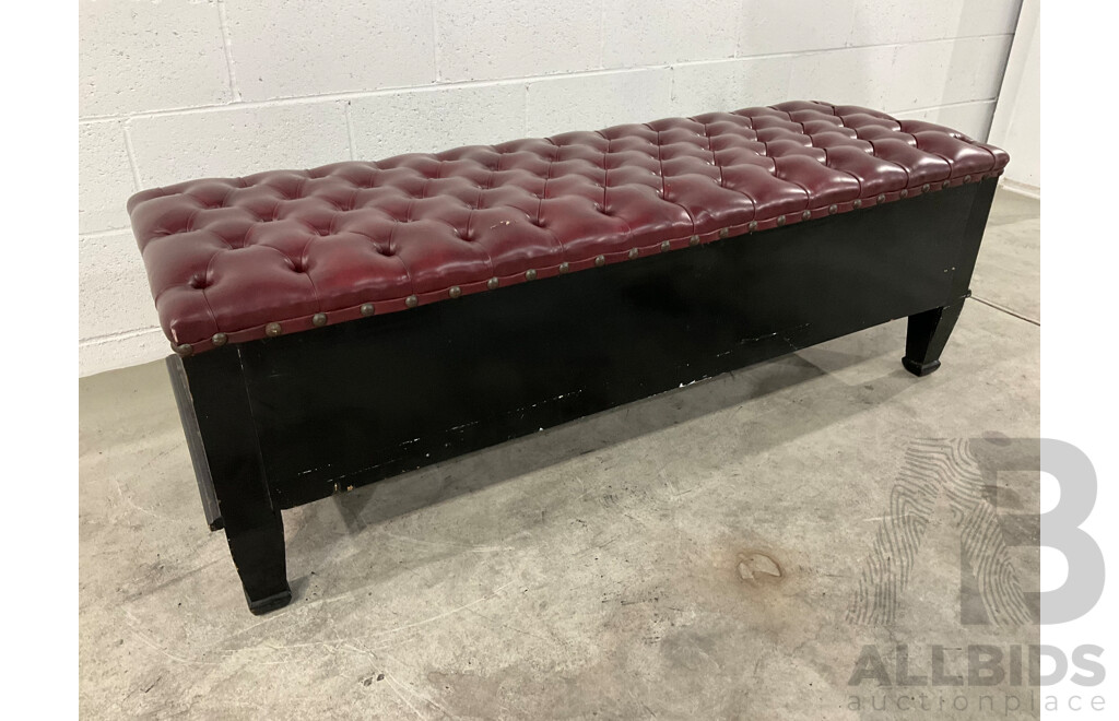 Lacquer Painted Arts and Crafts Buttoned Window Seat with Drawer Below