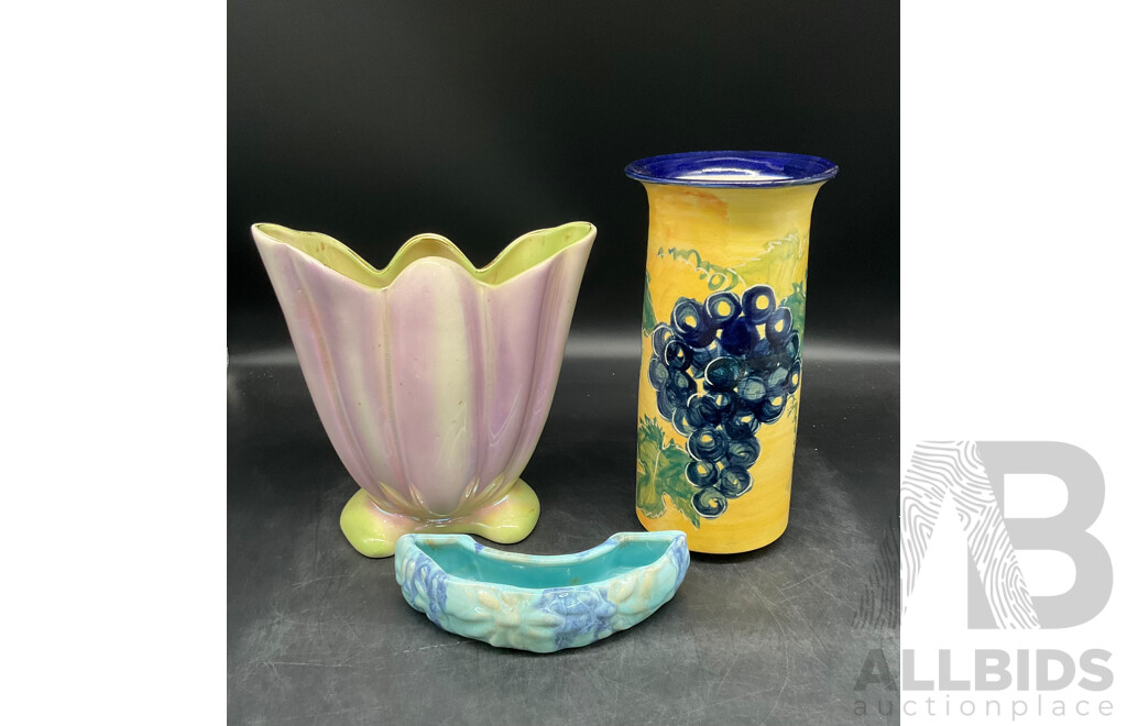 Vintage Australian Studio Pottery Vase, Studio Anna Vase, Vintage Channel Vase - Lot of 3