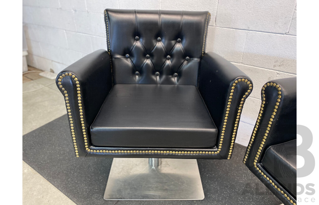 Pair of Studded Buttonback Gaslift Armchairs