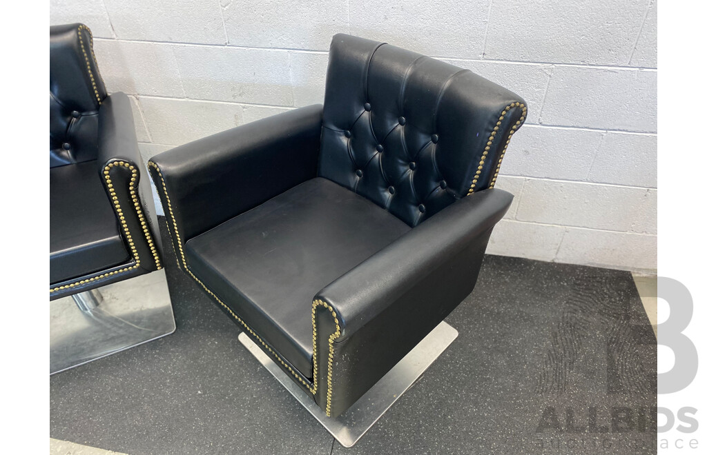 Pair of Studded Buttonback Gaslift Armchairs