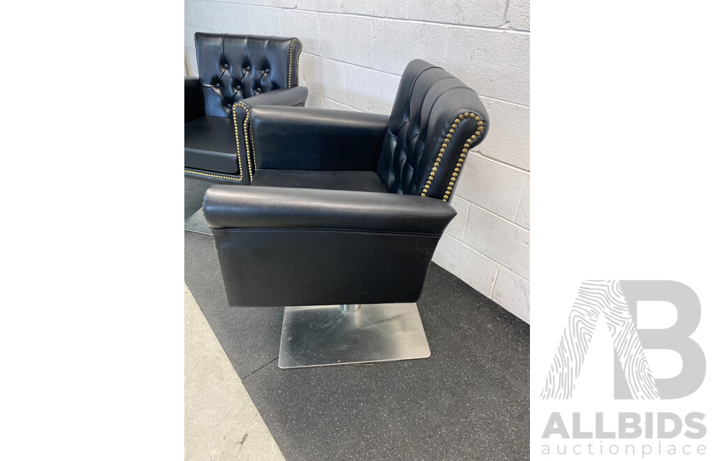 Pair of Studded Buttonback Gaslift Armchairs