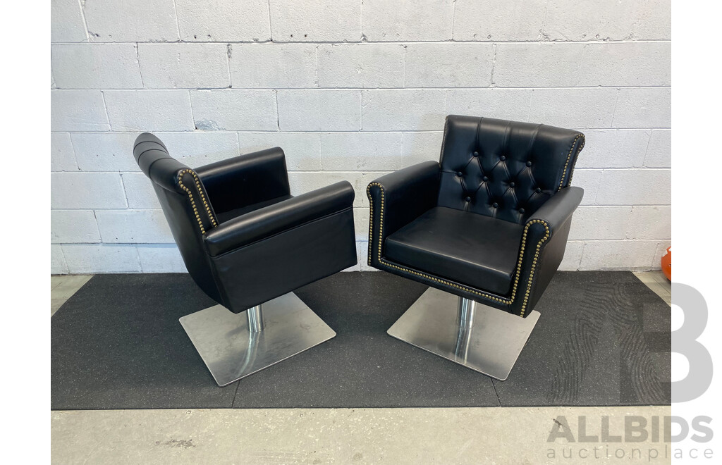 Pair of Studded Buttonback Gaslift Armchairs