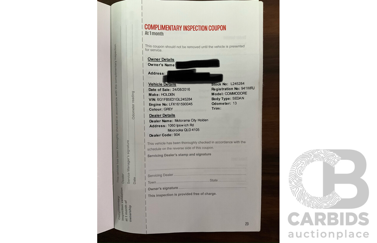08/2016 Holden Commodore SV6 Black Edition (RWD) VFII MY16 4d Sedan Prussian Steel V6 3.6L
