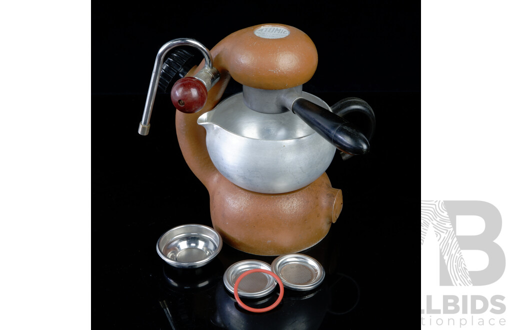 Vintage Italian Mid Century Brown Atomic Coffee Machine by Brevetti Robbiati with Arm and Basket