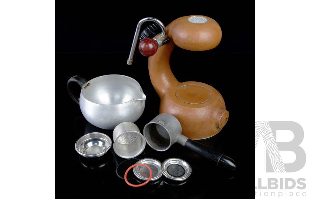 Vintage Italian Mid Century Brown Atomic Coffee Machine by Brevetti Robbiati with Arm and Basket