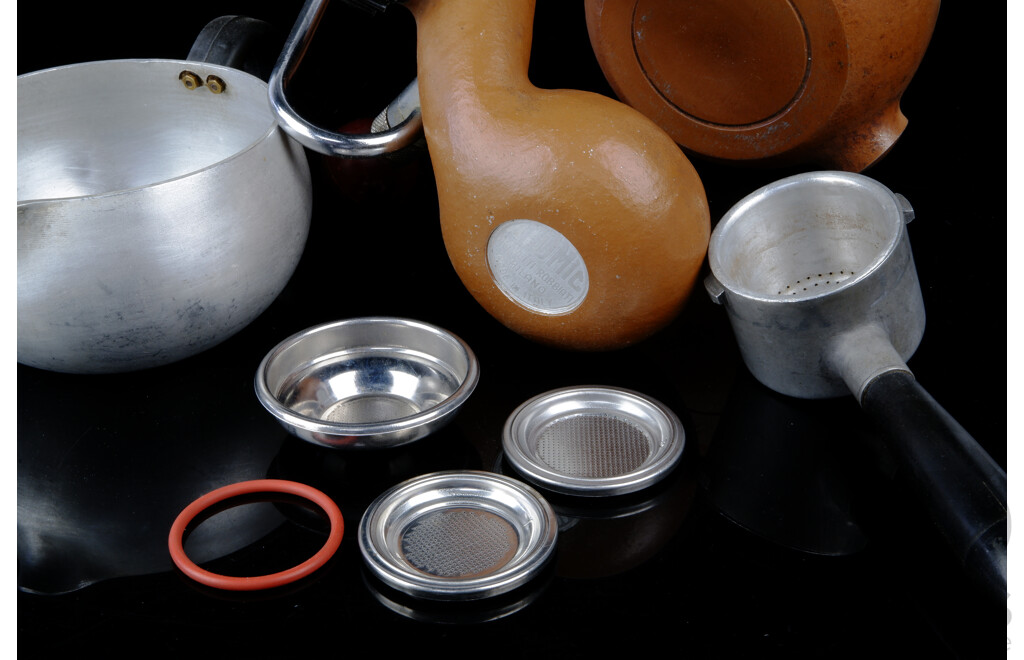 Vintage Italian Mid Century Brown Atomic Coffee Machine by Brevetti Robbiati with Arm and Basket