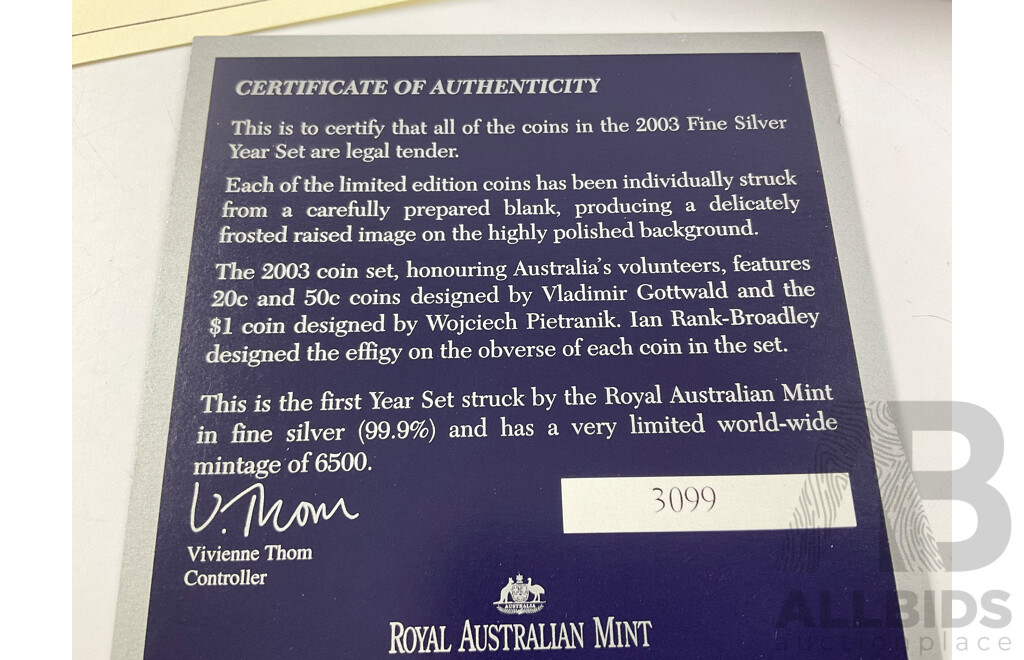 Australian RAM 2003 Fine Silver Six Proof Coin Set .999