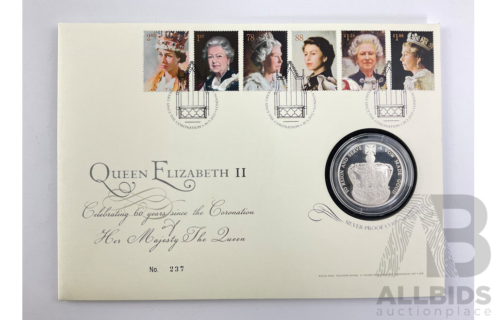 United Kingdom Royal Mint 2013 Five Pound Silver Proof Coin, QE2 Sixty Years Coronation