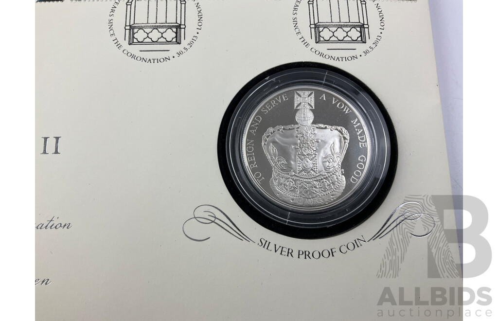 United Kingdom Royal Mint 2013 Five Pound Silver Proof Coin, QE2 Sixty Years Coronation