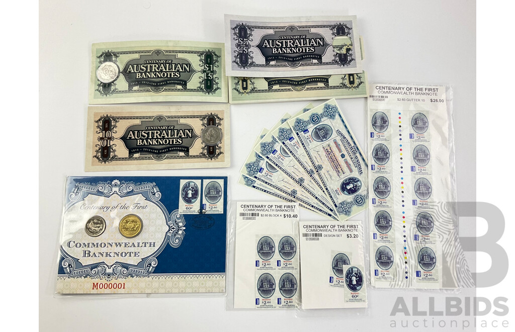 Australian Centenary of the First Commonwealth Banknote Commemorative Coins and Stamps