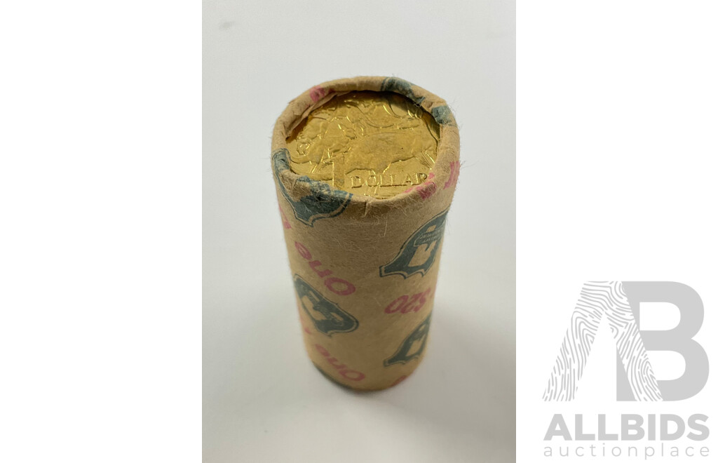 Thirty Six Australian One Dollar Coins Including Tails to Tails Mystery Coin Roll, 2022 Dinosaurs, 2011 CHOGM, 1988 Aboriginal Kangaroo, 2023 AFL, 2014 ANZAC, 1999 Year of Older Person, 2010 Girl Guides, 2021 Donation Dollar