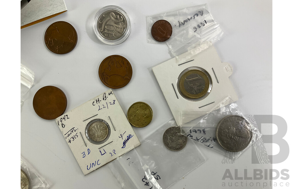 Collection of Collectable Coins Including Australian Silver Predecimal, 2016 Twenty and Five Cents 50 Years Decimal Currency, 2013 Twenty Cent Canberra Centenary, Ancient Roman Coin and More
