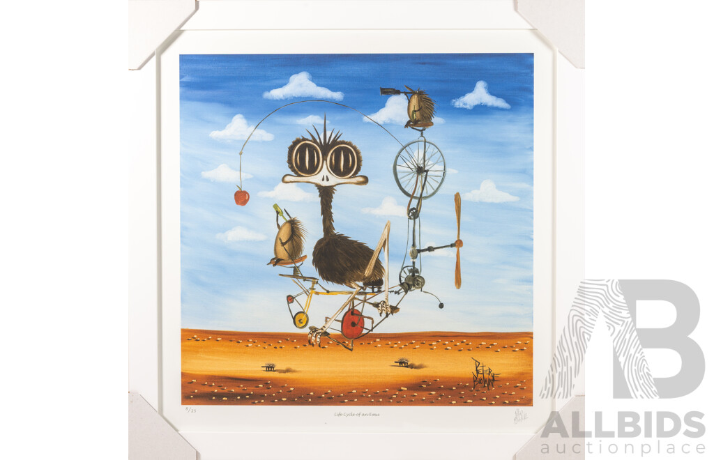 Peter Browne, (20th Century, Australian, 1947-), Life Cycle of an Emu, Giclee Limited Edition Print, Hand Signed, 65 x 65 cm (frame)