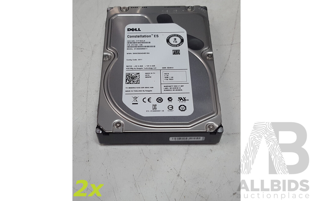 Dell Constellation ES 2TB SATA 7.2K 3.5-Inch Hard Drive - Lot of Two