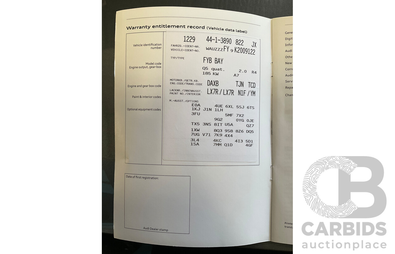 01/2019 Audi Q5 2.0 45 TFSI Quattro Sport (AWD) FY MY18 4d Wagon Monsoon Grey Metallic Turbo 2.0L