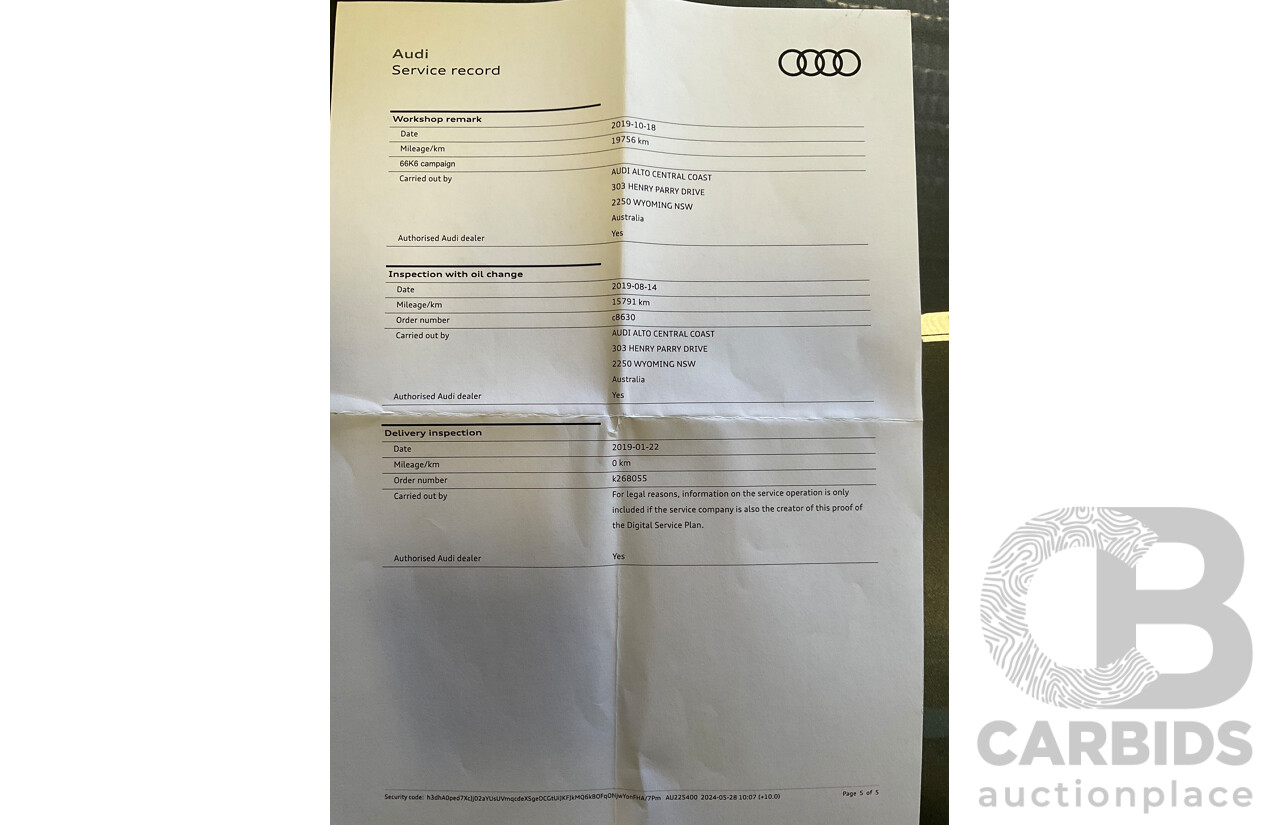 01/2019 Audi Q5 2.0 45 TFSI Quattro Sport (AWD) FY MY18 4d Wagon Monsoon Grey Metallic Turbo 2.0L