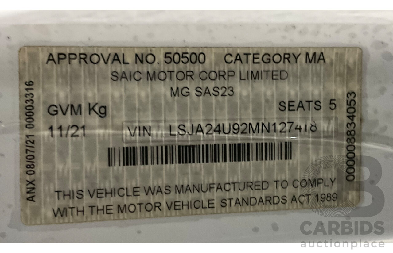 11/2021 MG HS Core (FWD) SAS23 MY21 4d Wagon York White 1.5L