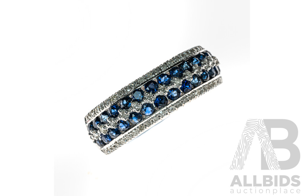 14ct Sapphire (1.25ct) & Diamond Set Ring, TDW 0.31ct, Size P, 5.49 Grams