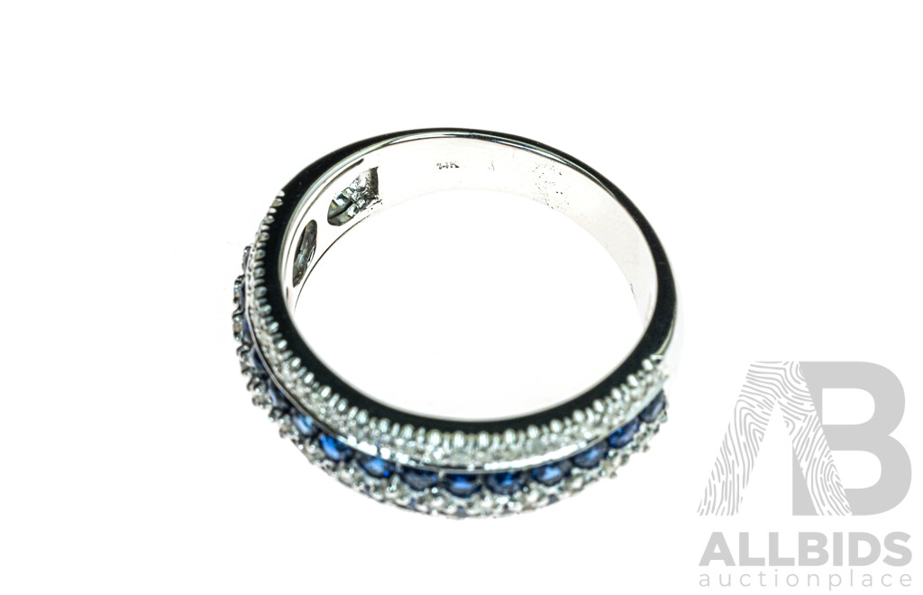 14ct Sapphire (1.25ct) & Diamond Set Ring, TDW 0.31ct, Size P, 5.49 Grams