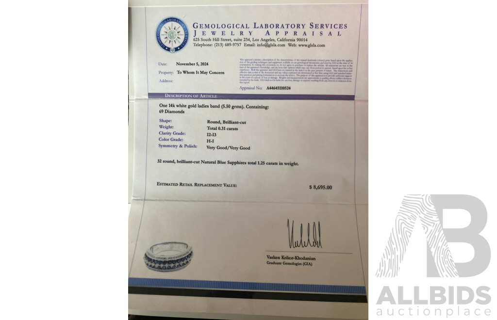 14ct Sapphire (1.25ct) & Diamond Set Ring, TDW 0.31ct, Size P, 5.49 Grams