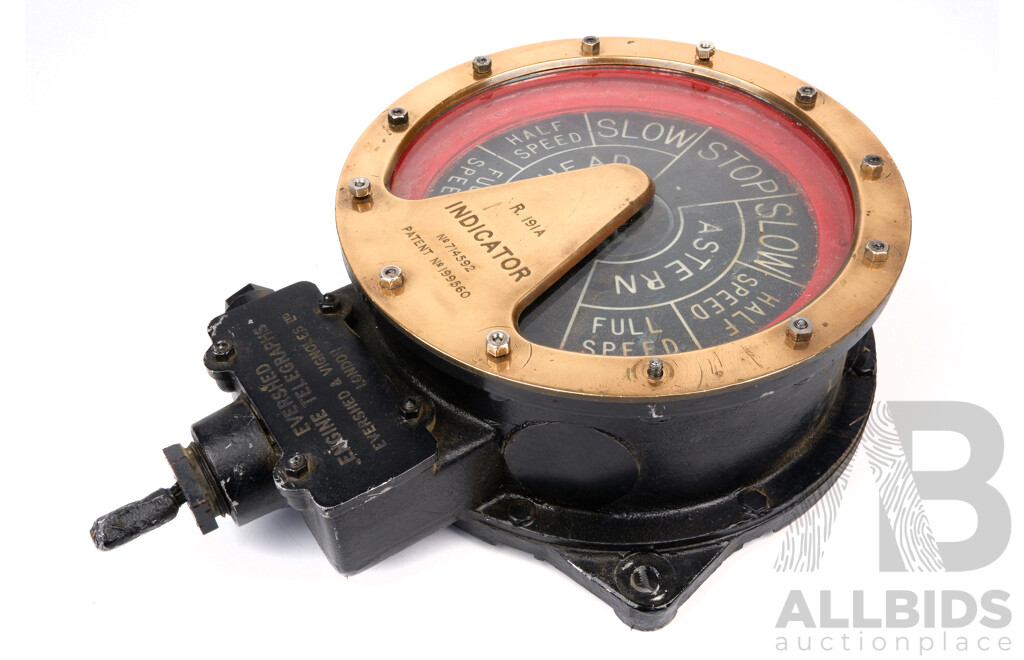 Outstanding Vintage Evershed Engine Telegraphs Ship Speed Indicator, with Polished Brass Surround, Reputedly From HMAS Melbourne