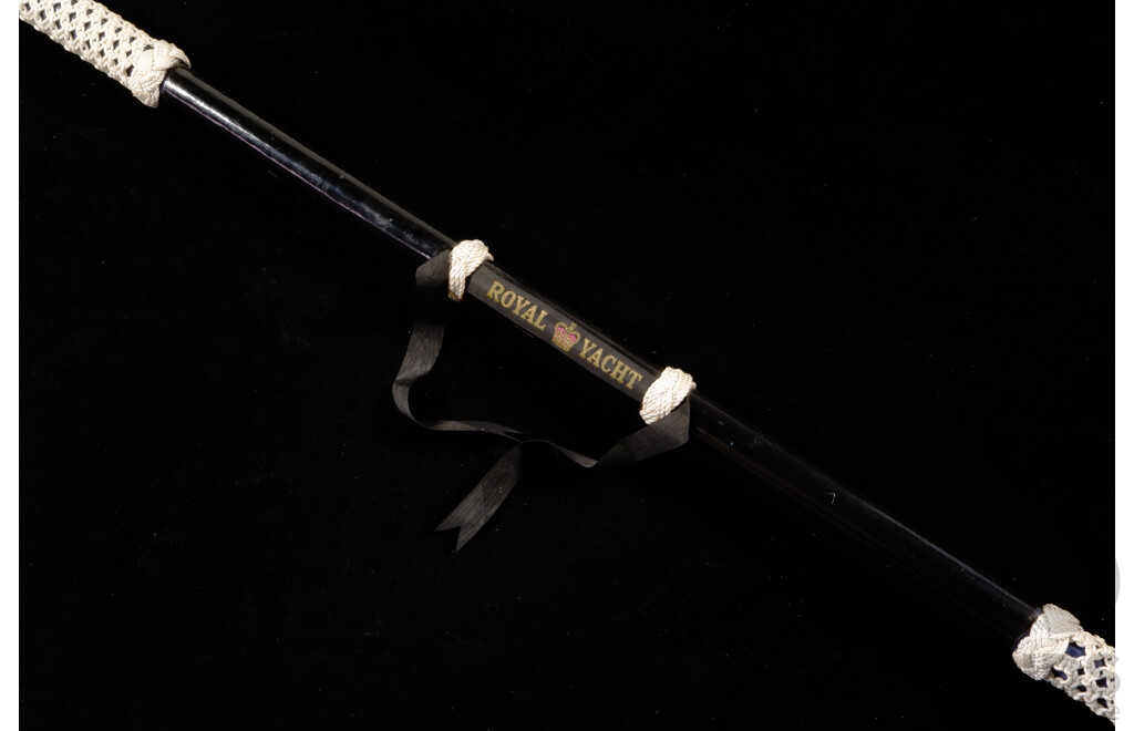 RAN Ceremonial Wooden Rams Head Boat Hook with Royal Yacht Tally Band & Grafted Ornamental Rope-Work Detail