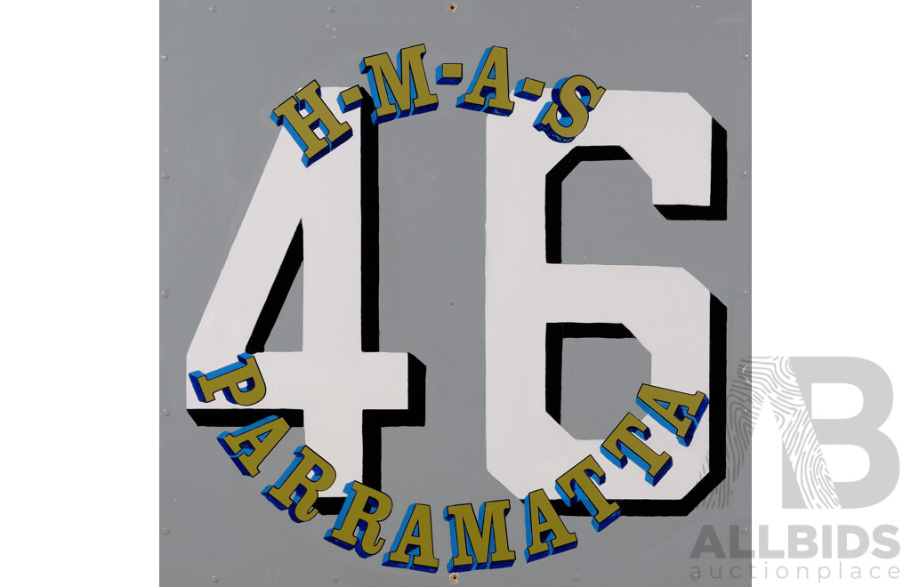 Scratch Made Ships Pennant Number Board, DE46, Painted in Original Authentic Ship Side Grey, HMAS Parramatta, Destroyer
