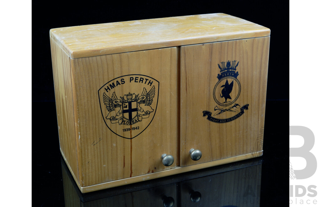 Pair Commemorative Bell Form Decanters, HMAS Amphon & HMAS Perth, in Presentation Box