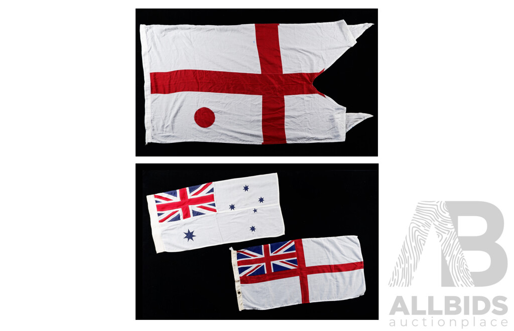 Vintage Australian Naval White Ensign, Another White Naval Ensign Along with Naval Signalling Flag