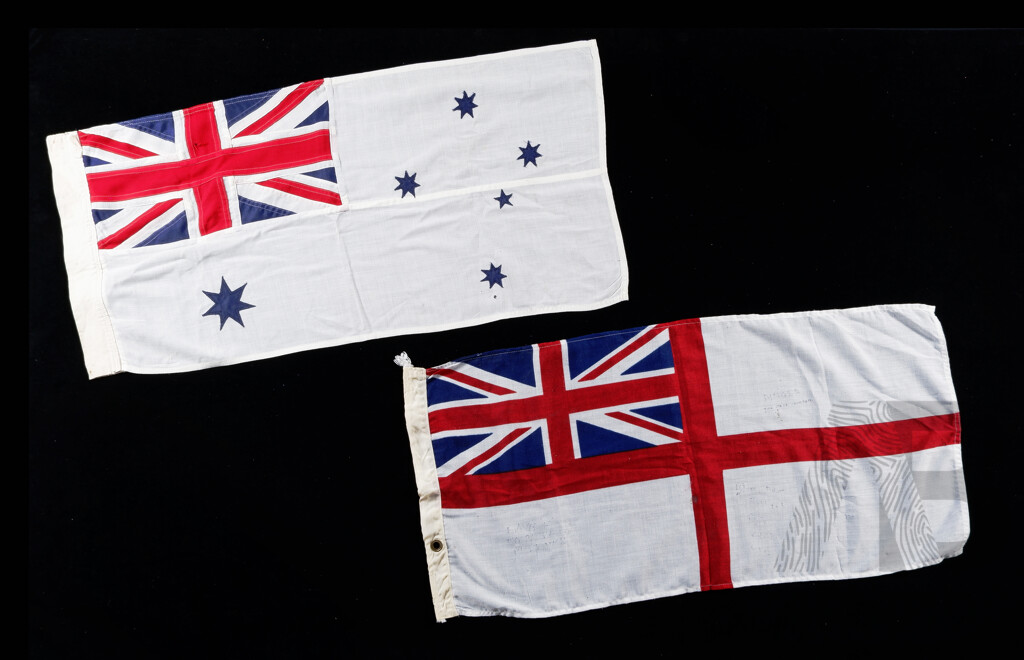 Vintage Australian Naval White Ensign, Another White Naval Ensign Along with Naval Signalling Flag