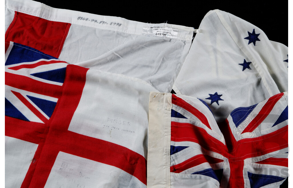Vintage Australian Naval White Ensign, Another White Naval Ensign Along with Naval Signalling Flag
