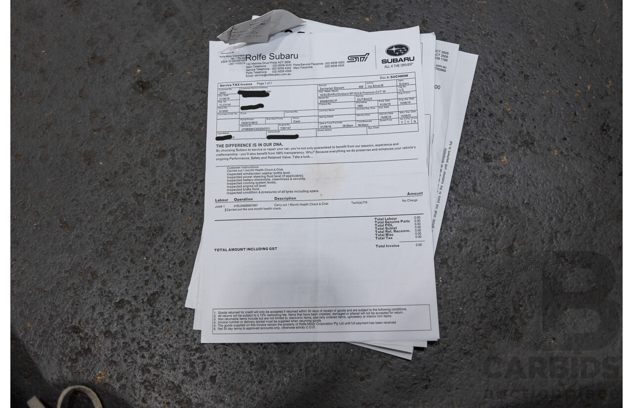 06/2016 Subaru Outback 2.5i Premium (AWD) MY16 4d Wagon Ice Silver Metallic 2.5L