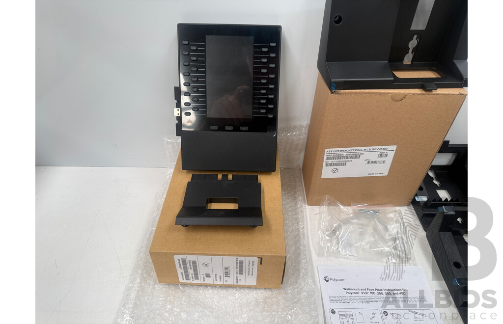 Polycom VVX EM350 + Polycom Wallmount and Face Plate - VVX 150 - 250 - 350 - 450 + Box Containing Cisco SFP Transceiver