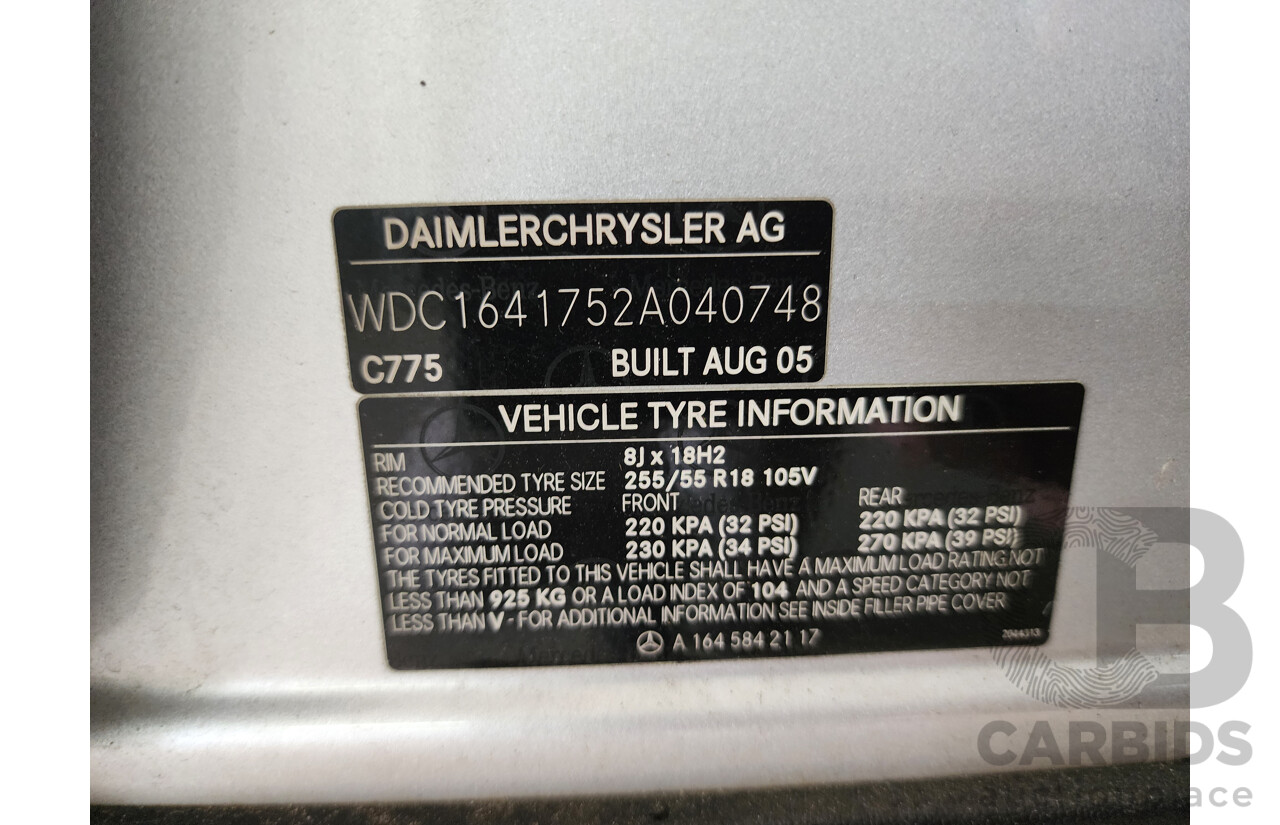 10/2005 Mercedes-Benz ML 500 Luxury (4x4) W164 4d Wagon Silver 5.0L