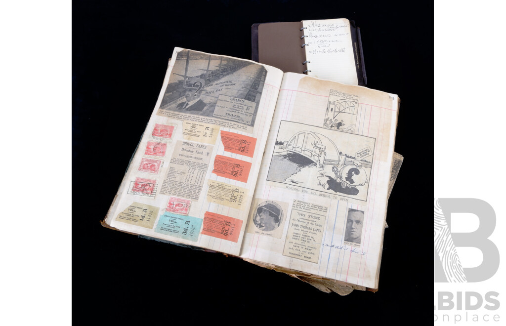 RETURN to VENDOR Rare and Interesting Vintage 1930s Sydney Harbour Bridge Scrap Book with Construction Photographs, Newspaper Clippings