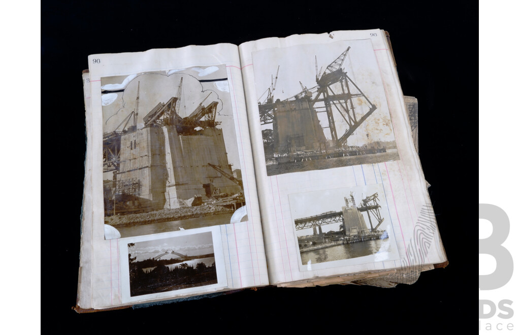 RETURN to VENDOR Rare and Interesting Vintage 1930s Sydney Harbour Bridge Scrap Book with Construction Photographs, Newspaper Clippings