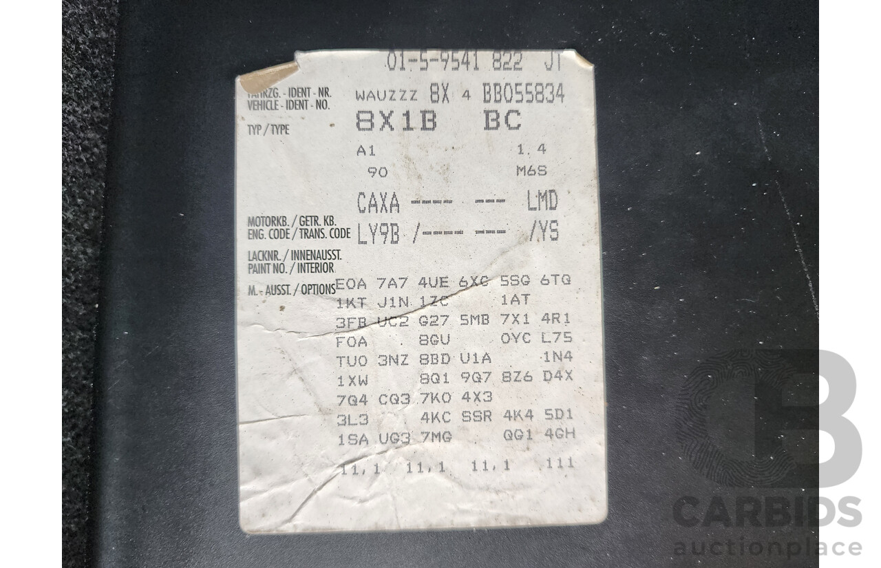 1/2012 Audi A1 1.4 TFSI Ambition 8X MY12 3d Hatchback Black 1.4L