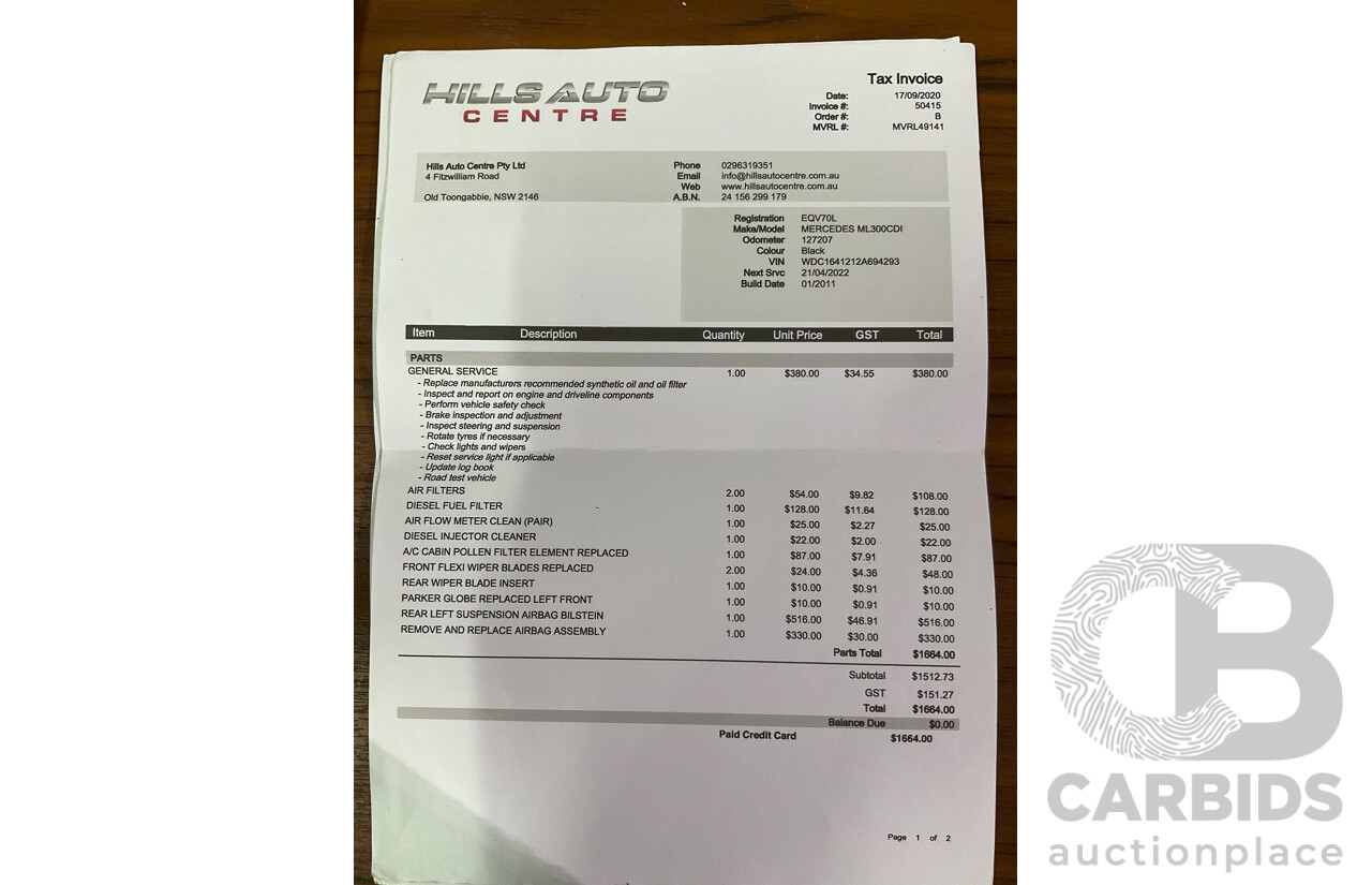 3/2011 Mercedes-Benz ML 300 CDI BlueEfficiency AMG Sports (4x4) 164 MY11 4d Wagon Obsidian Black Metallic Turbo Diesel 3.0L