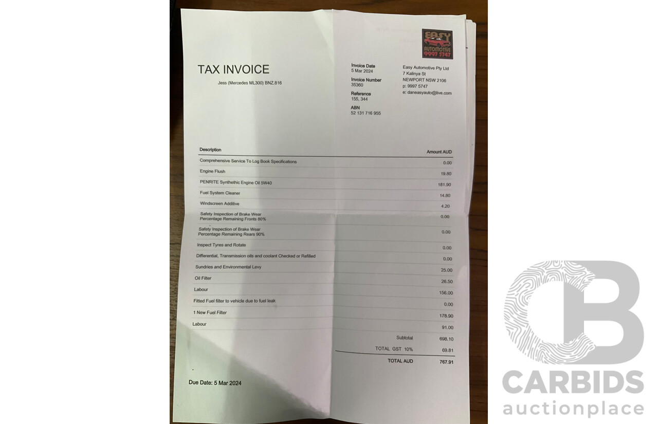 3/2011 Mercedes-Benz ML 300 CDI BlueEfficiency AMG Sports (4x4) 164 MY11 4d Wagon Obsidian Black Metallic Turbo Diesel 3.0L