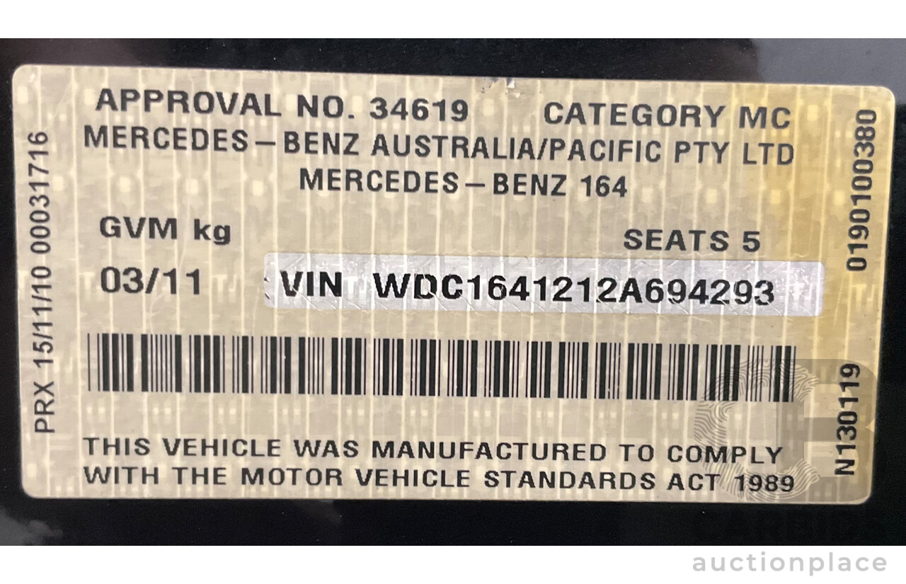 3/2011 Mercedes-Benz ML 300 CDI BlueEfficiency AMG Sports (4x4) 164 MY11 4d Wagon Obsidian Black Metallic Turbo Diesel 3.0L