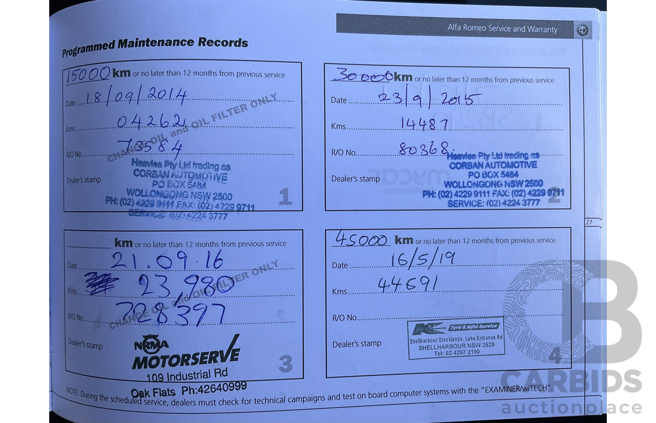 9/2013 Alfa Romeo Giulietta 1.4 5d Hatchback Alfa Black Turbo 1.4L