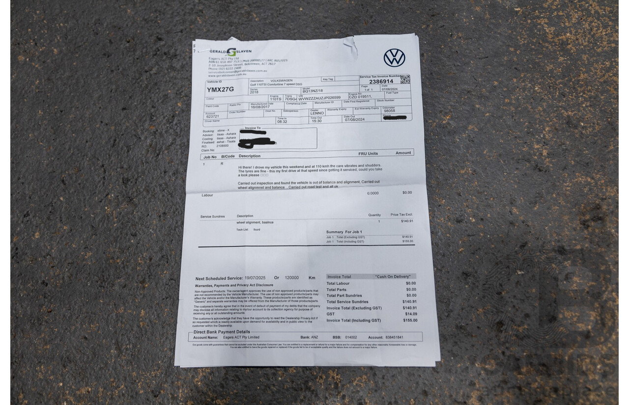 12/2017 Volkswagen Golf 110 TSI Comfortline Mk7.5 AU MY18 5d Hatchback Pure White Turbo 1.4L