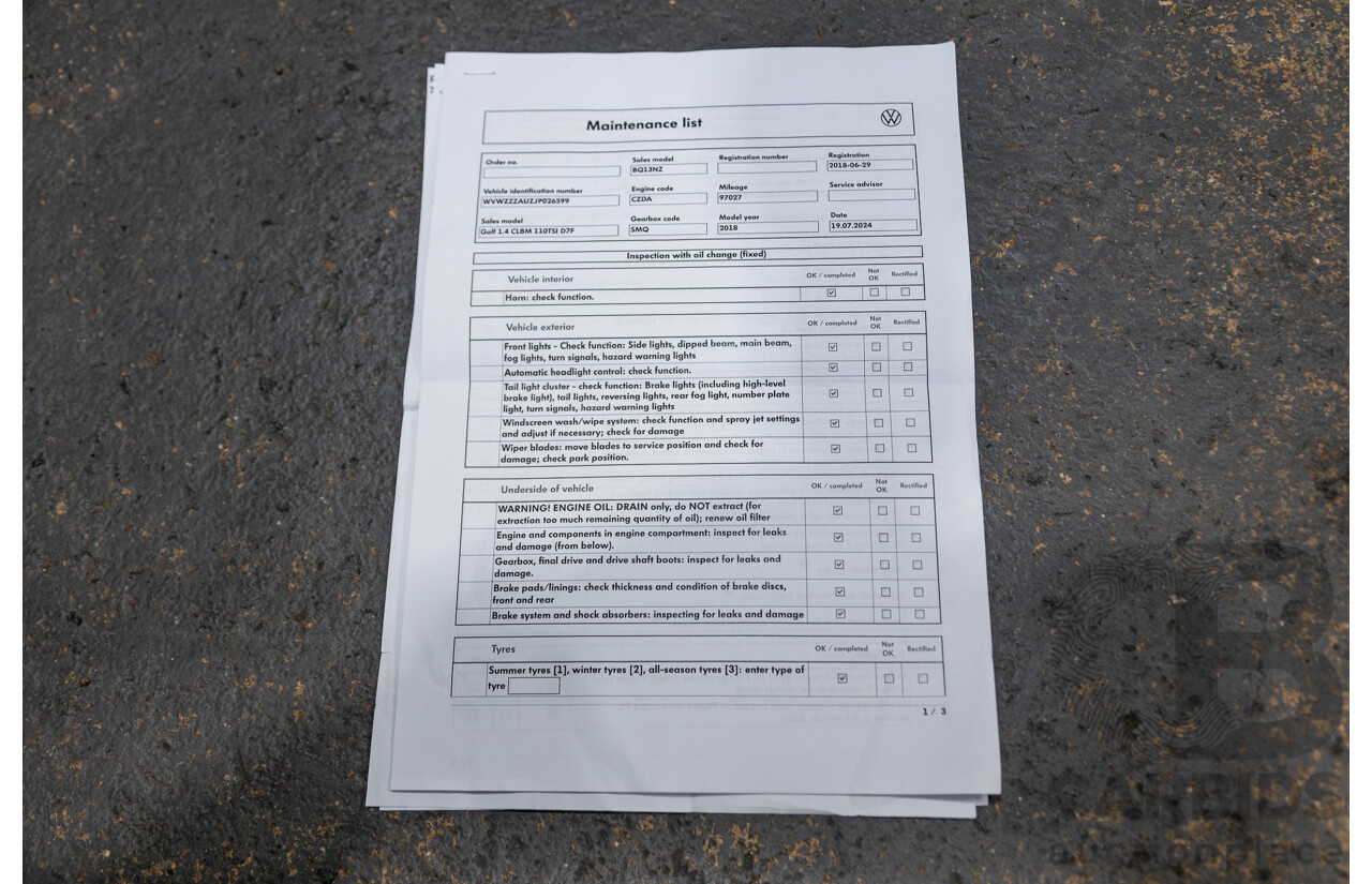 12/2017 Volkswagen Golf 110 TSI Comfortline Mk7.5 AU MY18 5d Hatchback Pure White Turbo 1.4L