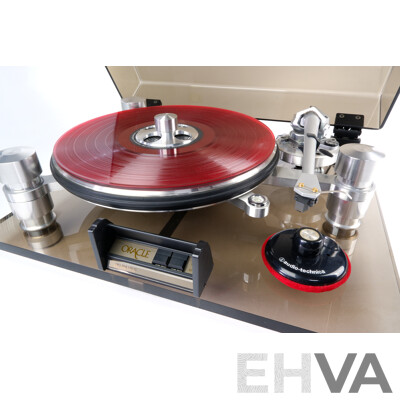 Rare Oracle Audio Corporation Delphi MK III Audiophile Turntable with Free Floating Suspension with SME Series IV Magnesium Tone Arm, Ortofon Moving Coil Cartridge MC 3000, All with Original Instruction Manuals