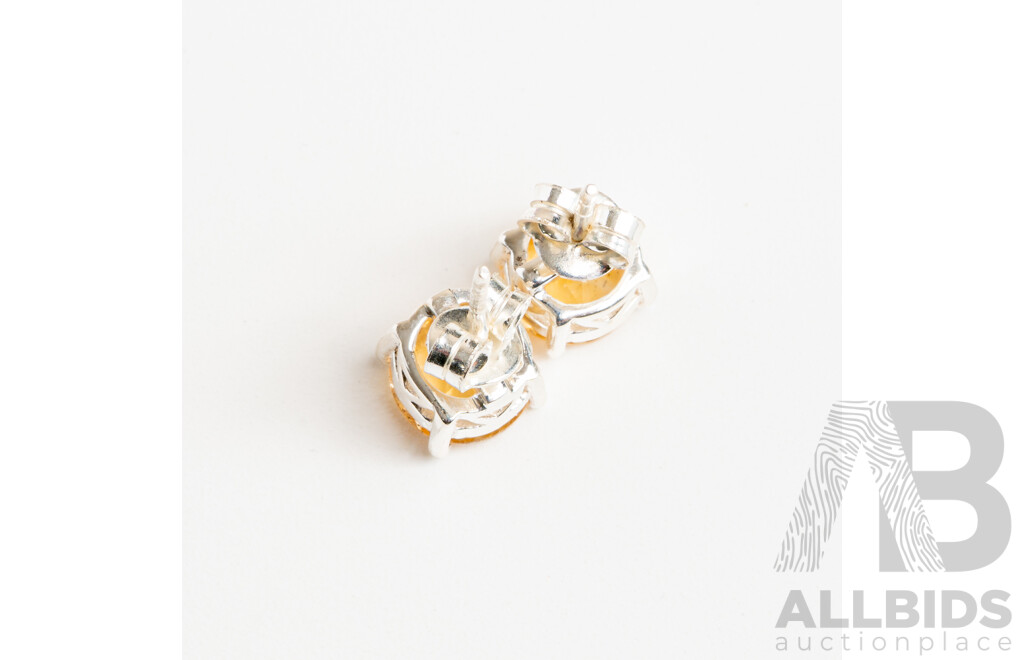 NEW - Sterling Silver Citrine Stud Earrings, 7.8mm, 2.36 Grams
