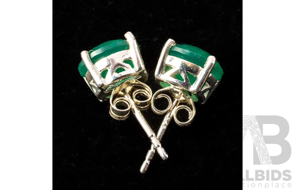 NEW - Sterling Silver Green Onyx Stud Earrings, 8.3mm, 2.20 Grams