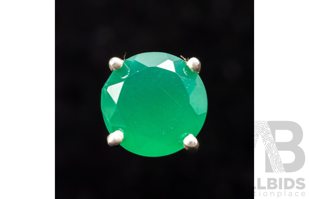 NEW - Sterling Silver Green Onyx Stud Earrings, 8.3mm, 2.20 Grams