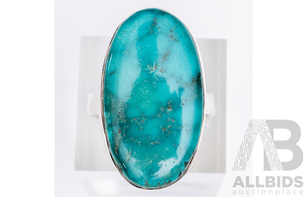 NEW - Sterling Silver Turquoise Cabochon Ring, Size P, 8.33 Grams